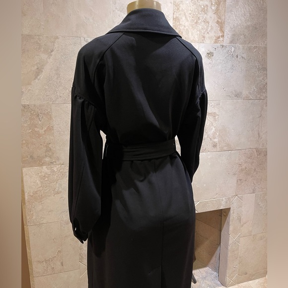 TAHARI black long-line open front trench coat w/belt NWT - Picture 8 of 11